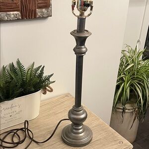 “Pewter” candlestick Lamp.  Approx 22 1/2 from bottom of bulb to table.